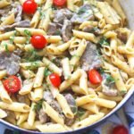 Pasta with beef strips and cream recipe
