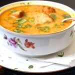 Creamy potato and carrot soup recipe.