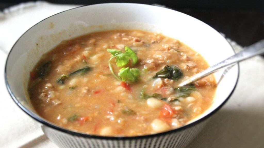 great white bean soup with tomaotes and spinach