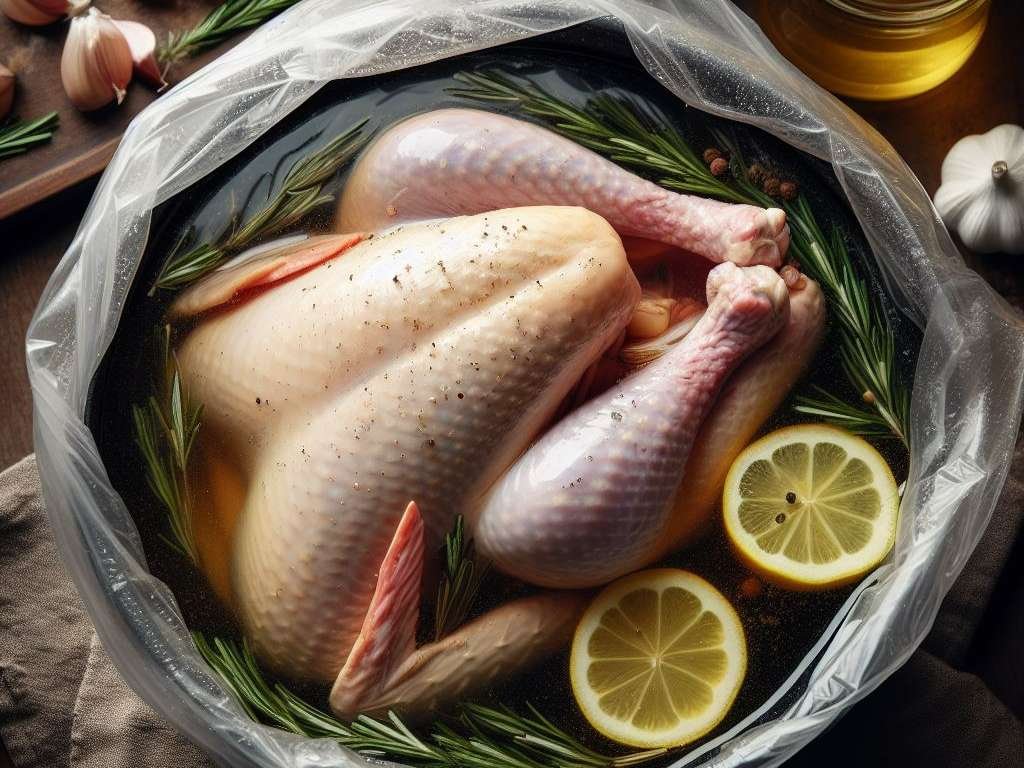 a turkey inside a brining bag